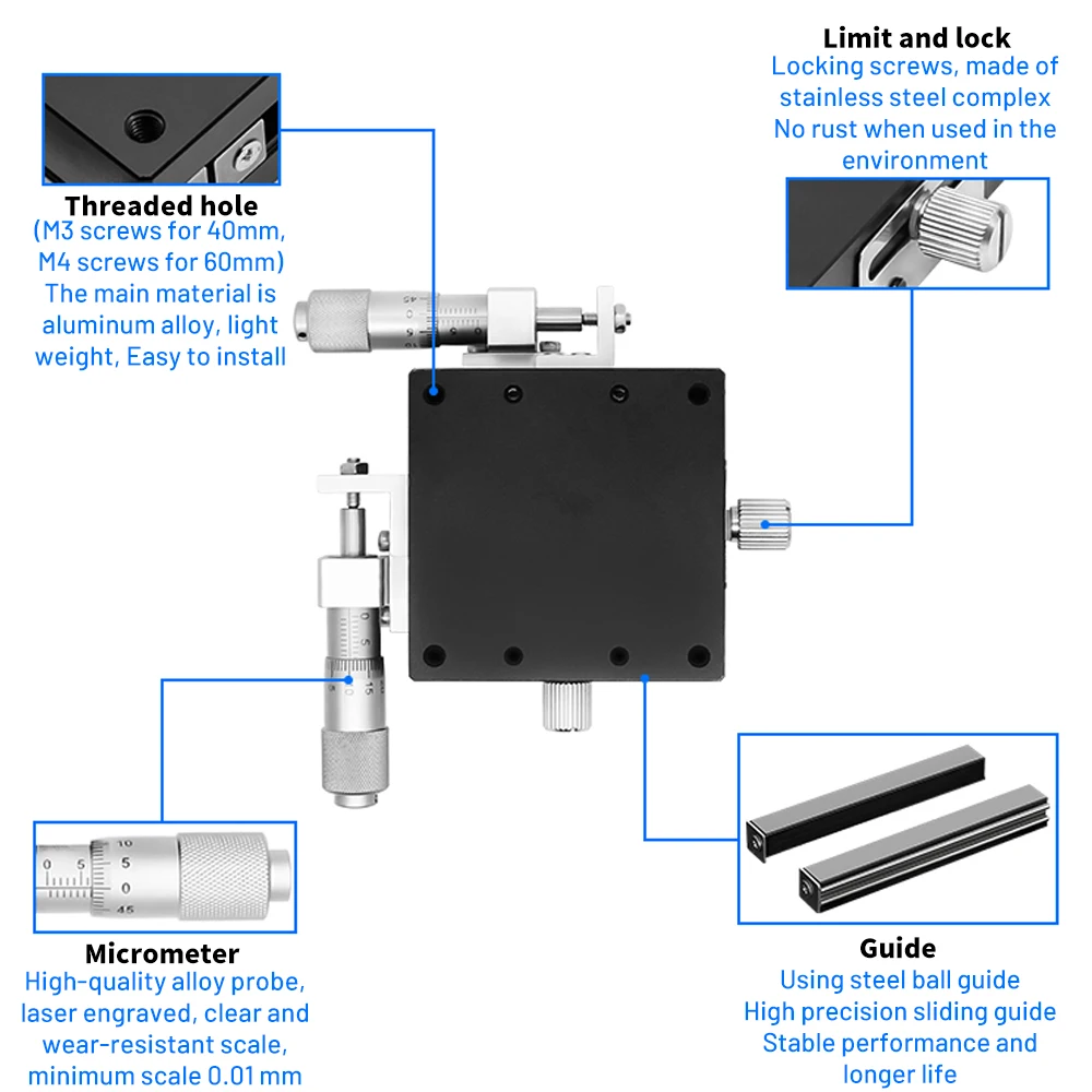 Trimming Guide Rail Micrometer Optical Table Displacement Platform X/XY/XYZ Axis Manual Sliding Table Precision Knob Table