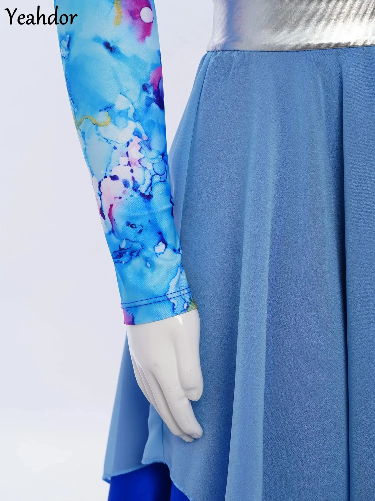 Liturgische Anbetung für Mädchen, Lobpreis-Tanzkleid, langärmelig, metallisch glänzend, bedruckt, Kirchenchor, Performance, Ballett, lyrische Kleider