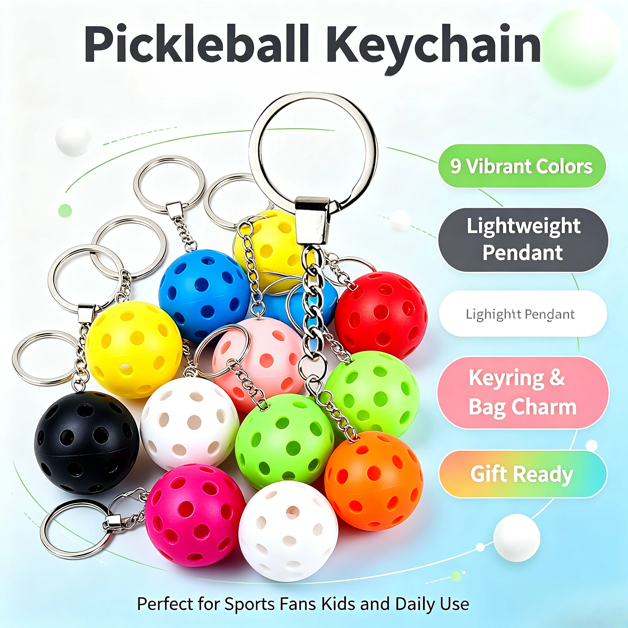 Colorful Mini Pickleball Keychain Pickle Ball Pendant Key Ring Cute Sports Ornament Souvenir Gift For Pickleball Club