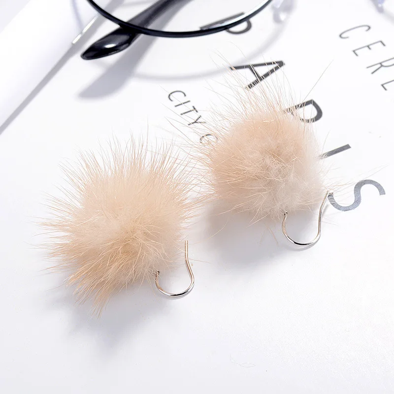 1Pair Mink Hair Fur DIY Pompom Ball Beads Earrings For Women Girl Drop Dangle Earrings Jewelry Accessories Party Dress Up