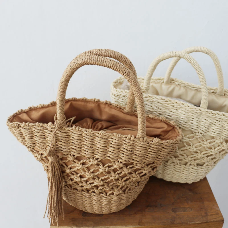 Beach Bag For Women Summer 2023 New Hot Basket Woven Straw Braided With Top Handle Handbags Shopping Party Fashion Bucket Clutch