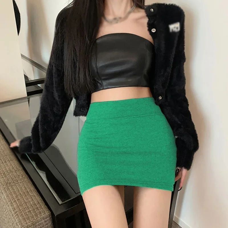 Falda corta coreana versátil Y2K Color sólido fino cintura alta vintage Sexy faldas cortas ajustadas que combinan con todo