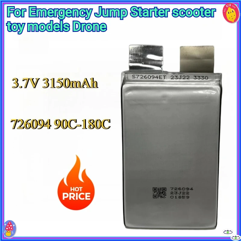 

New 726094 90C-180C 3.7V 3150mAh Battery Power Cell For Emergency Jump Starter scooter toy models Drone