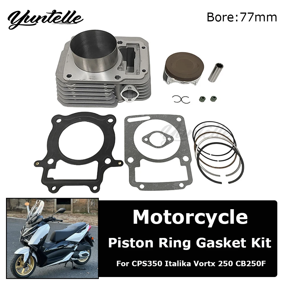 Kit de Cilindro de 77 mm para ZongShen CPS350 Bouser T4 Italika Vortx 250 Blackbird 250 CB250F, Accesorios para Motocicleta, Anillo de Pistón