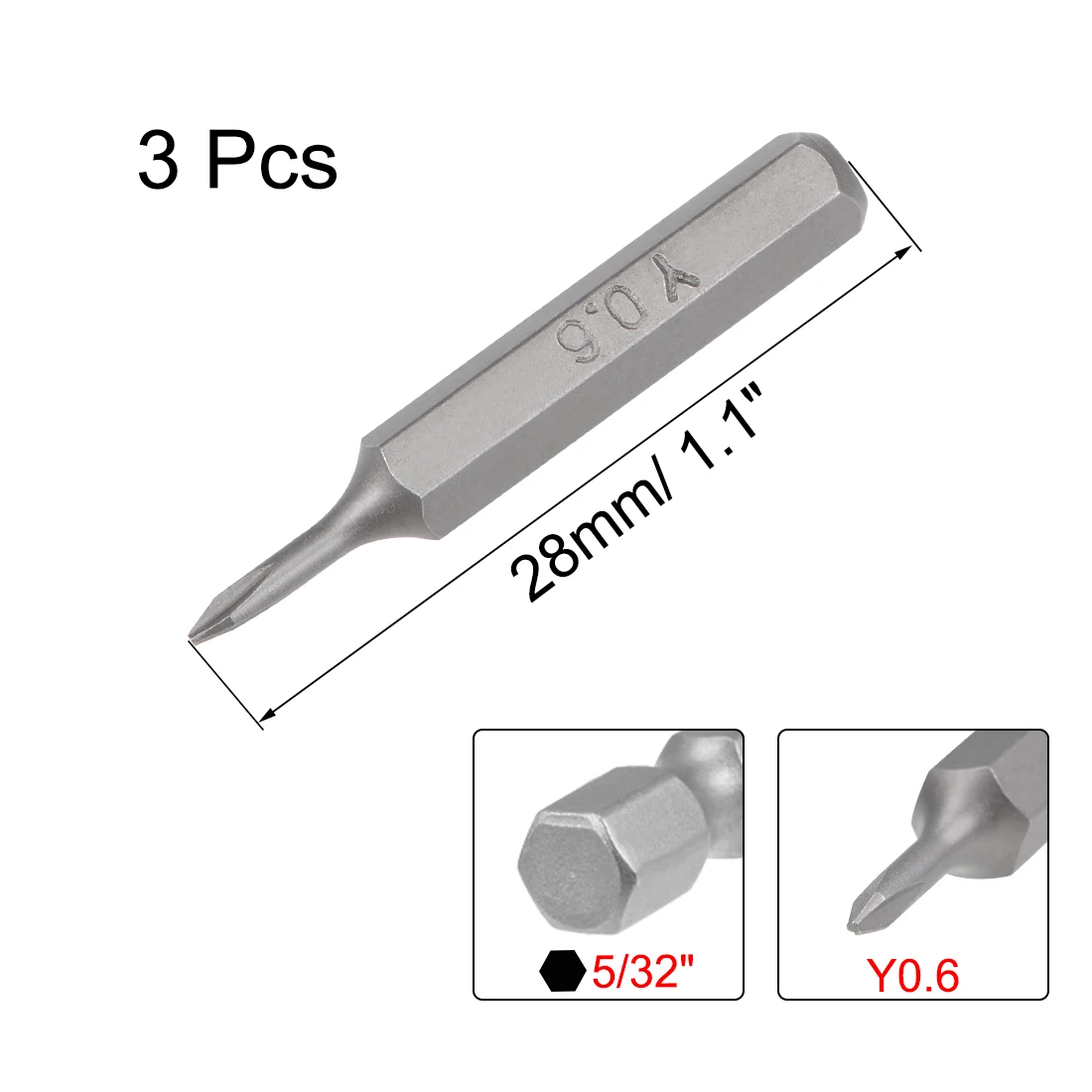 3pcs Screwdriver Bits 5/32 Inch Hex Shank Y0.6 Screwdriver Bit Set 28mm Length S2 Screw Driver Kit Tools