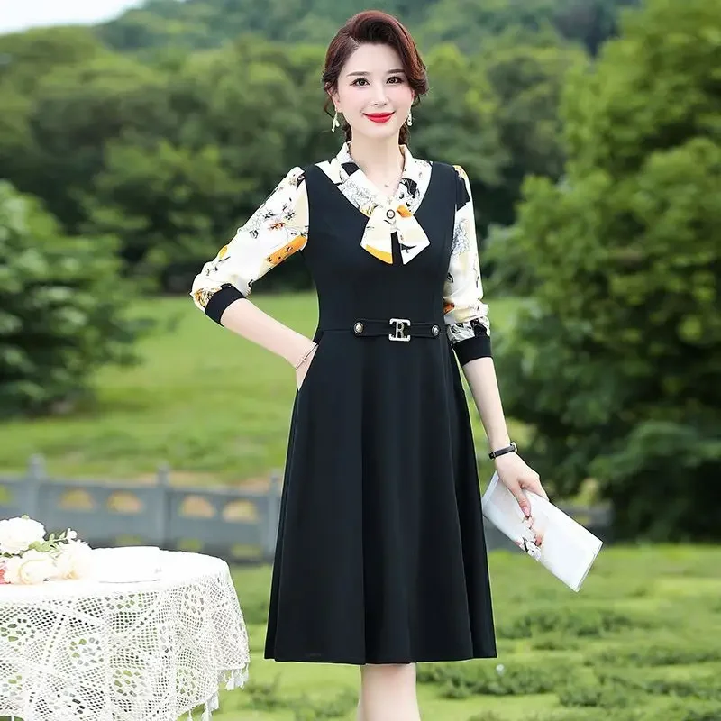 

NEW Middle Aged and Elderly Women's Dress High-end Knee High Black Mother Slim Fit Dress