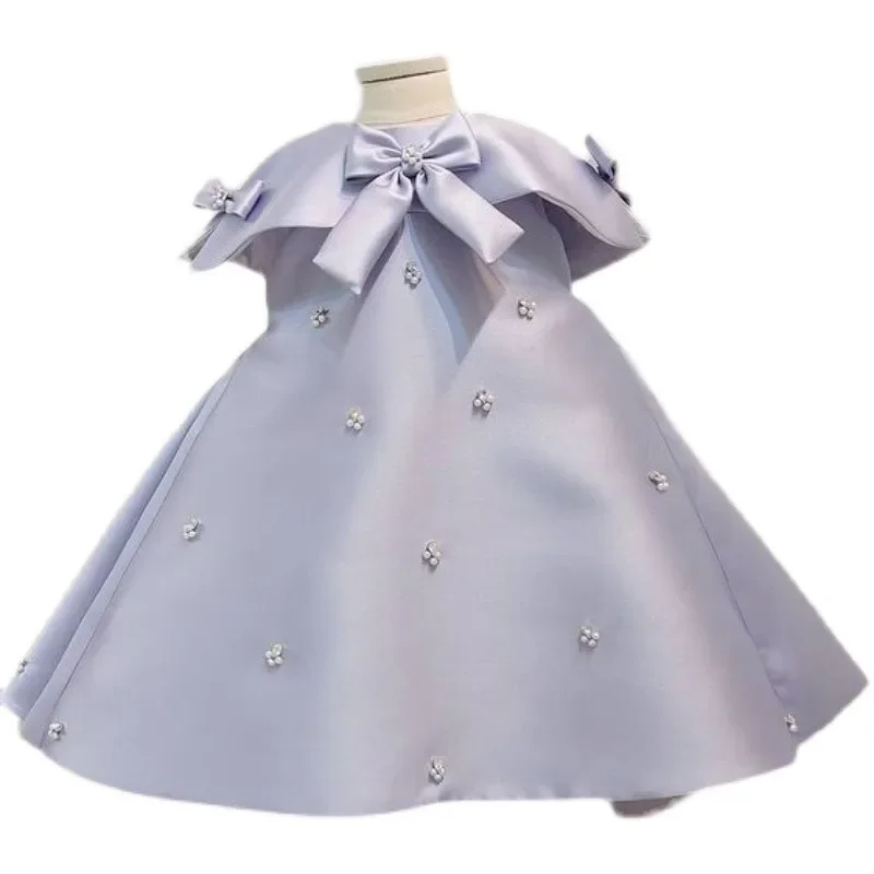 New Girls One Piece Long Princess Soft Flower Girl Wedding Dress Fashion Soft Sweet Lovely Outdoor