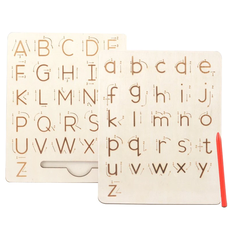 Wooden Alphabet Pad Practicing Board Montessori Double-Sided Tracing Tool Learning Write ABC Educational Montessori Toys for Kid