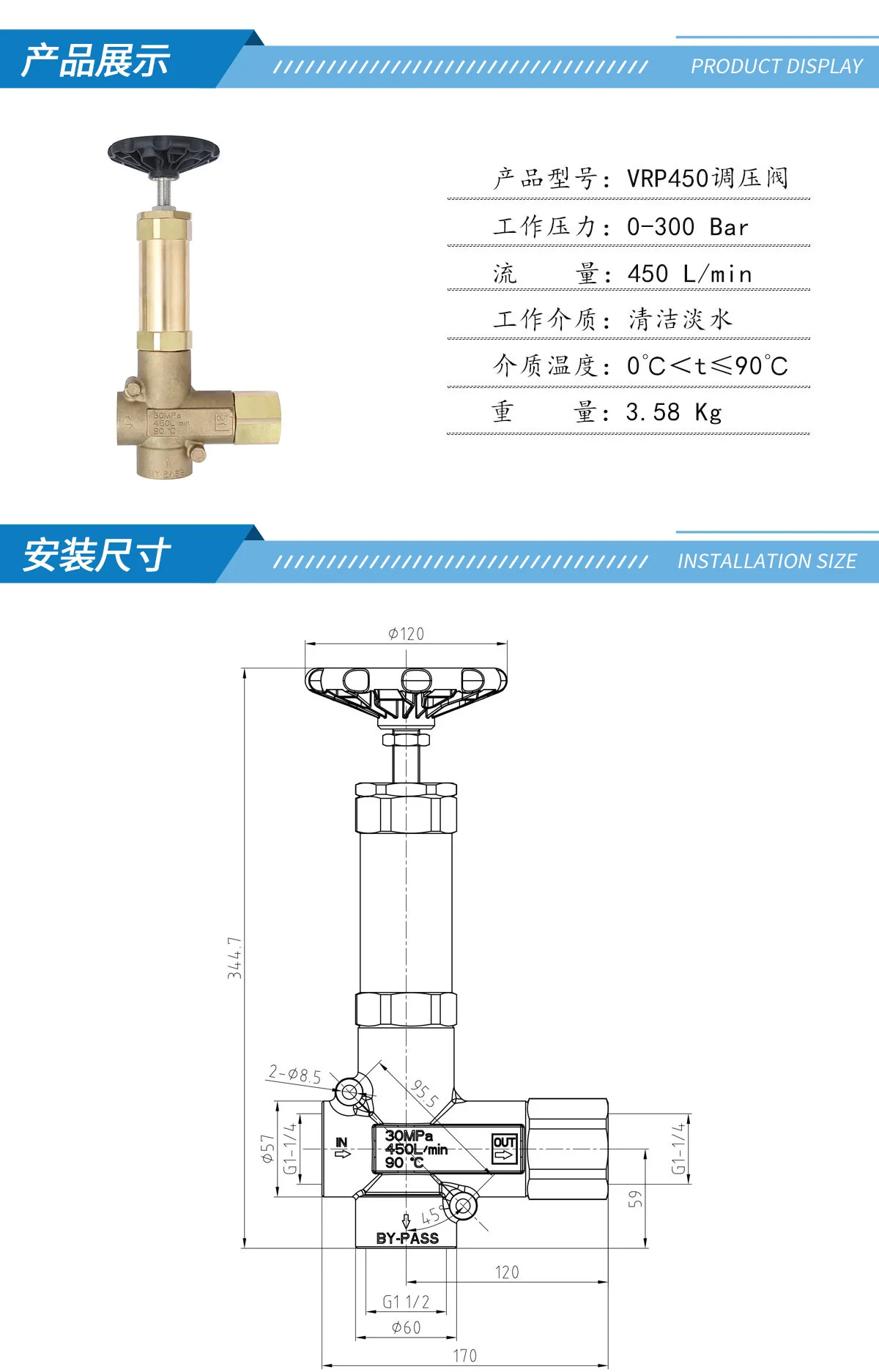 Large flow pressure regulating valve--VRP450