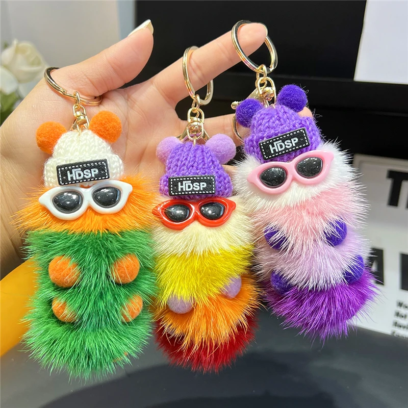

Брелок с милым гусеницей из натурального меха норки, плюшевый шар, игрушка, женская сумка, подвеска, брелок для автомобиля, украшения, металлическое кольцо, подарок для детей на день рождения