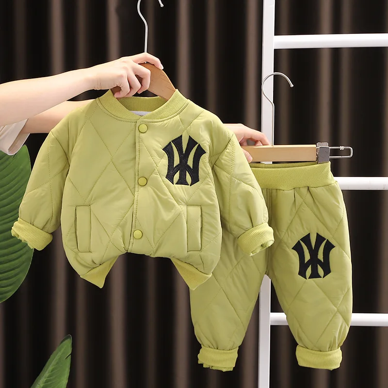 Ropa de lujo de diseñador para niños, abrigos de algodón con letras gruesas y pantalones, conjunto de traje de Navidad para niños, moda de invierno,