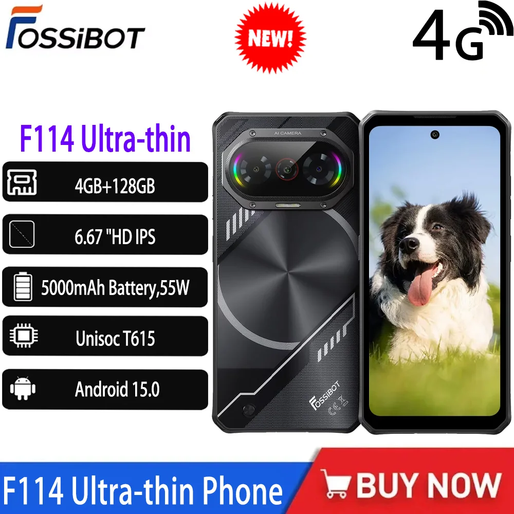 Fossibot F114 Ultra-thin Rugged Phone 4GB+128GB Unisoc T615 50MP 5000mAh Smartphone Android 15 NFC Finprint&Facial Mobile Phone
