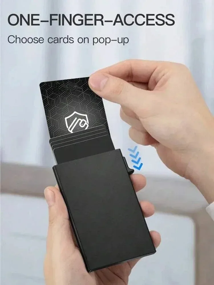 가장 간단한 남성용 팝업 카드 홀더 RFID 차폐 신용 카드 지갑 알루미늄 합금 카드