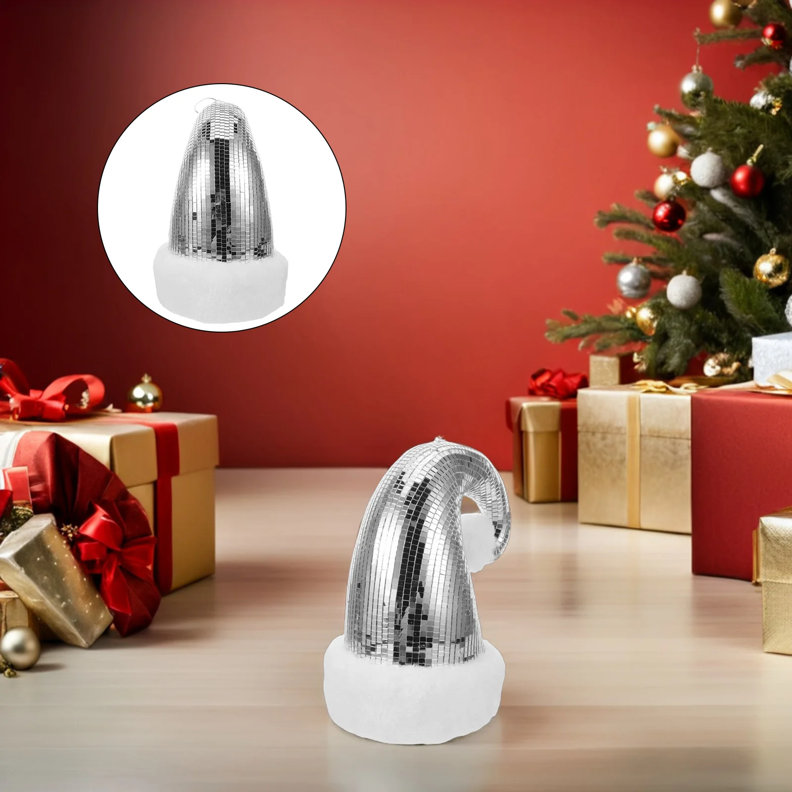 

Shiny Santa Hat Christmas Ornament Reflective Disco Ball Hanging Decoration for Tree Modern Festive Party Decor Metal Baubles