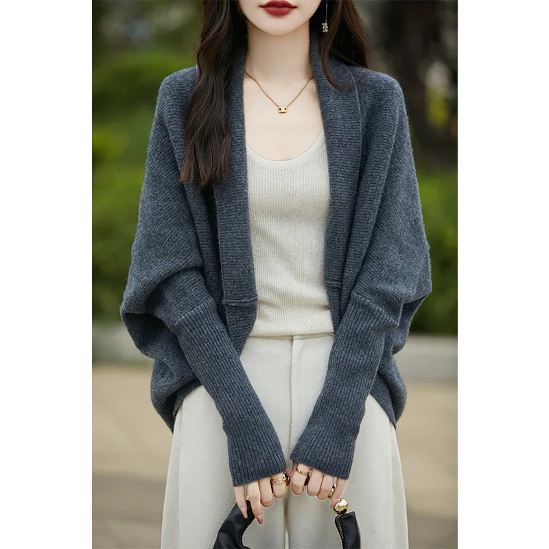 Birdtree, 100% Wool Jacket, Women's Lapel Gold Ingot Cocoon Shaped Shawl Pullover, 2024 Autumn And Winter New Top C48017KE