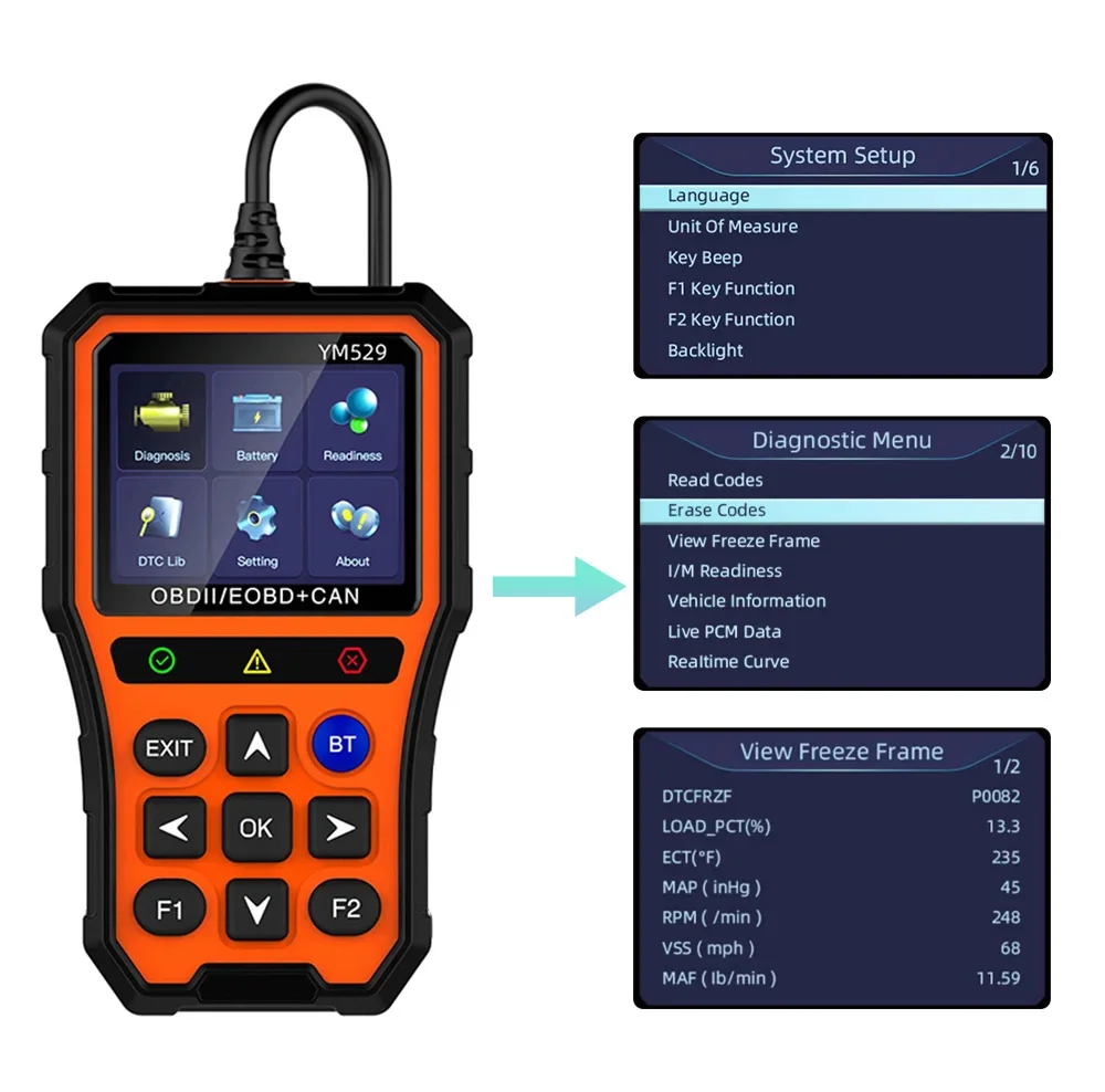 For YM529 Wireless Expansion OBD2 Code Reader BLE Universal Compatibility 5-24V Voltage Faster Display New UI Interaction
