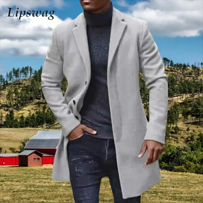 

Stylish Men's Turn-down Collar Long Jackets 2025 Autumn Winter Outdoor Fashion Solid Color Coats Men Vintage Loose Outerwear