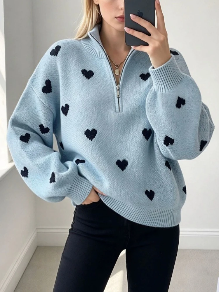 Autumn Winter Women's Knit Pullovers Stand Collar Sweaters Solid Color Loose Casual Long Sleeves Top Elegant Female Clothing