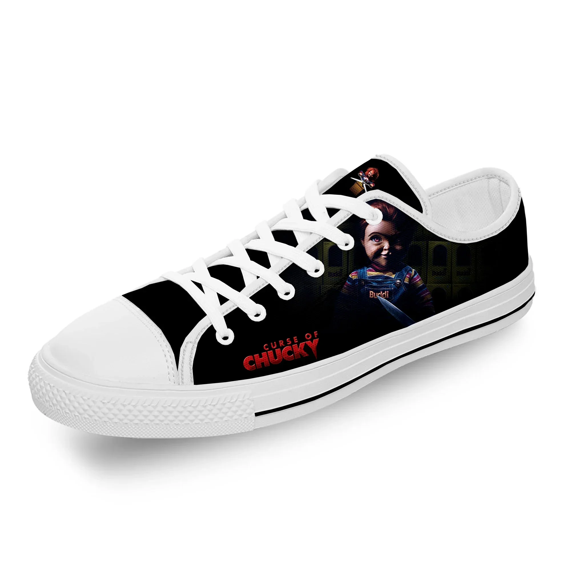 Movie Horror Childs Play Chucky White Cloth Fashion 3D Print Low Top Canvas Shoes Men Women Lightweight Breathable Sneakers