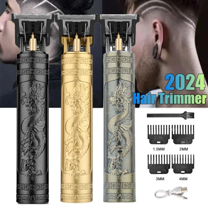 2024 Vintage T9 Hair Clipper Electric Hair Cutting Machine  Professional Men Shaver Rechargeable Barber Trimmer for Men Dragon