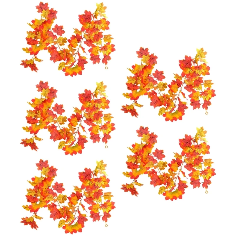 Set of 5 Thanksgiving Maple Leaves String Stylish Hanging Decoration for Autumn Celebration and Thanksgiving Decors