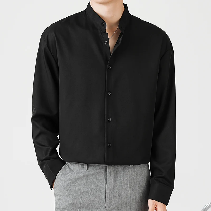 

Men's Casual Long Sve Stand Collar irt Loose Fit Youthful Sle Color Autumn Wear for Teens