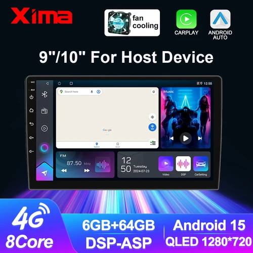 XIMA Universal 9/10 ''2 Din CPU A53 Android 15 Radio de coche receptor estéreo Multimedia Carplay para toyota Hyundai Kia VW Autoradio
