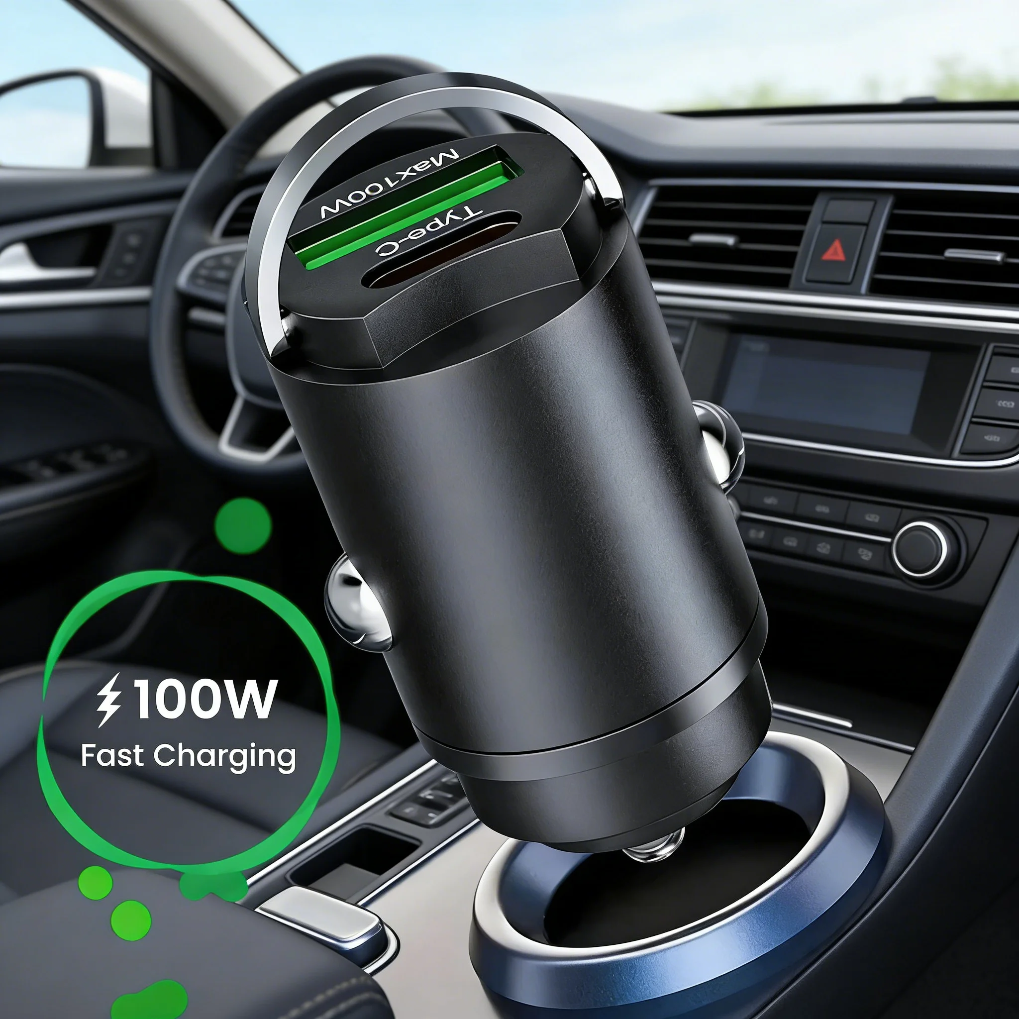 100W USB Car Charger Type C Fast Charging Phone Adapter QC3.0 Charger Socket Cigarette Lighter For iPhone Samsung Xiaomi Huawei