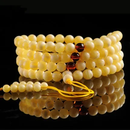 Russian material beeswax 108 Buddha bead bracelet necklace bracelet men women chicken oil yellow flower handicraft accessories