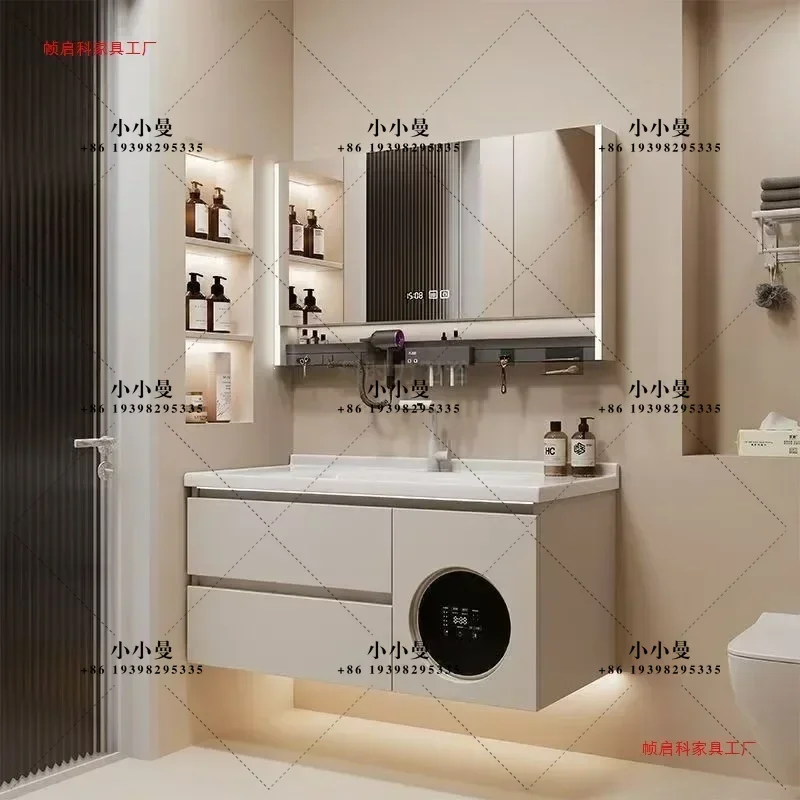 Washing and drying integrated solid wood bathroom cabinet mini washing machine combination