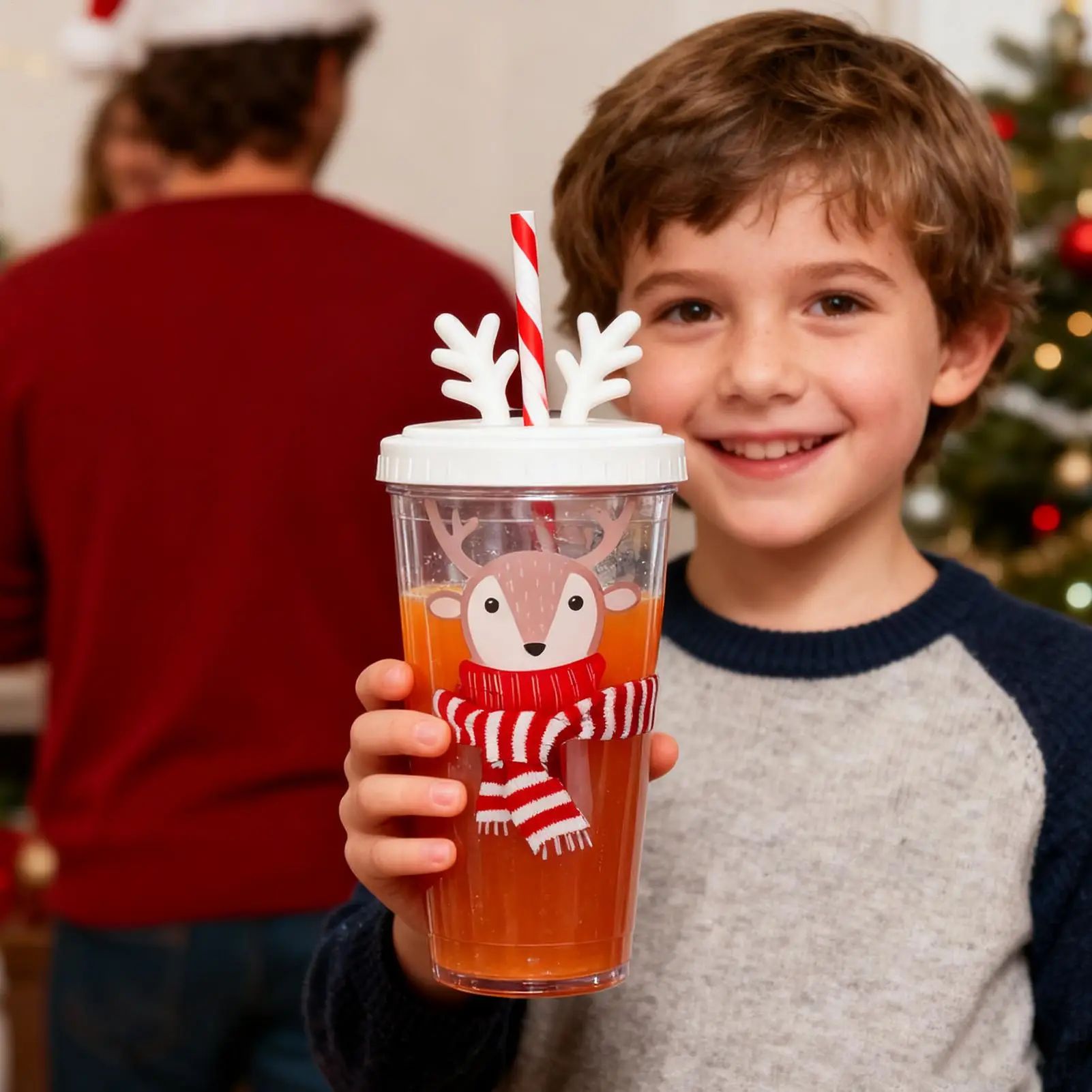 

Christmas Winter Cup With Straw 420ml Leak-Proof Reindeer Festive Mug Double Wall Travel Coffee Mug For Women Men Kids Adults