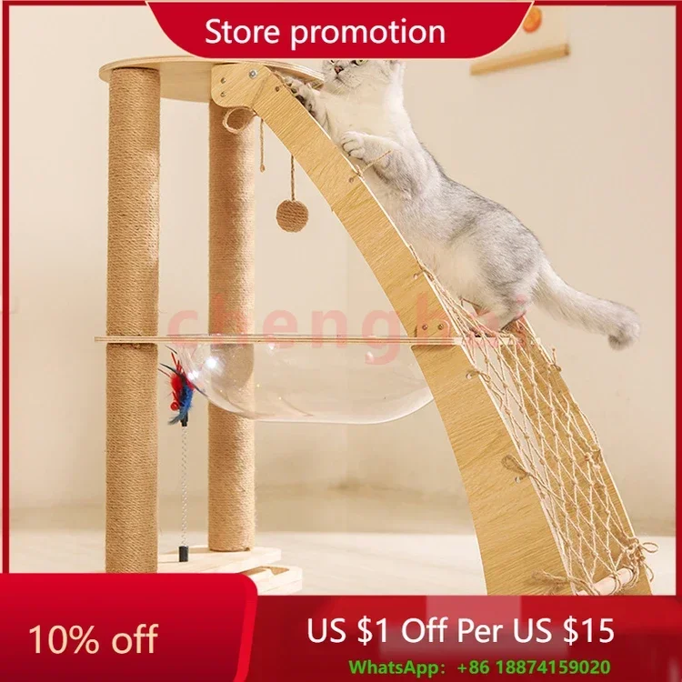 Modern Style Luxury Simulation Bed High Grade Wooden Outdoor Cat Climbing Frame For Multiple Tree