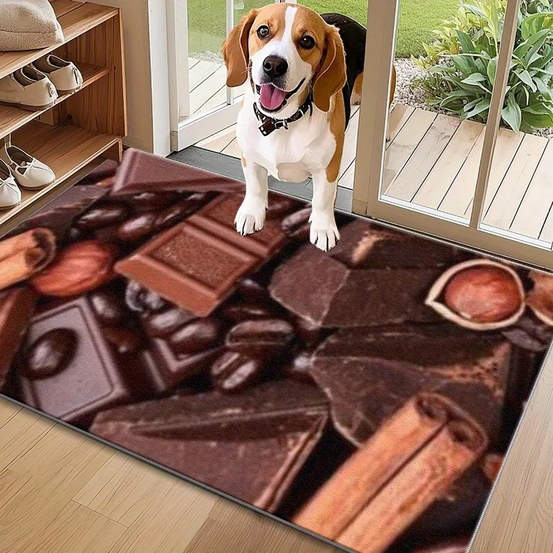 Chocolate Coffee Bean Hazelnut Print Door Mat Non-Slip Kitchen Indoor Entry Floor Rug