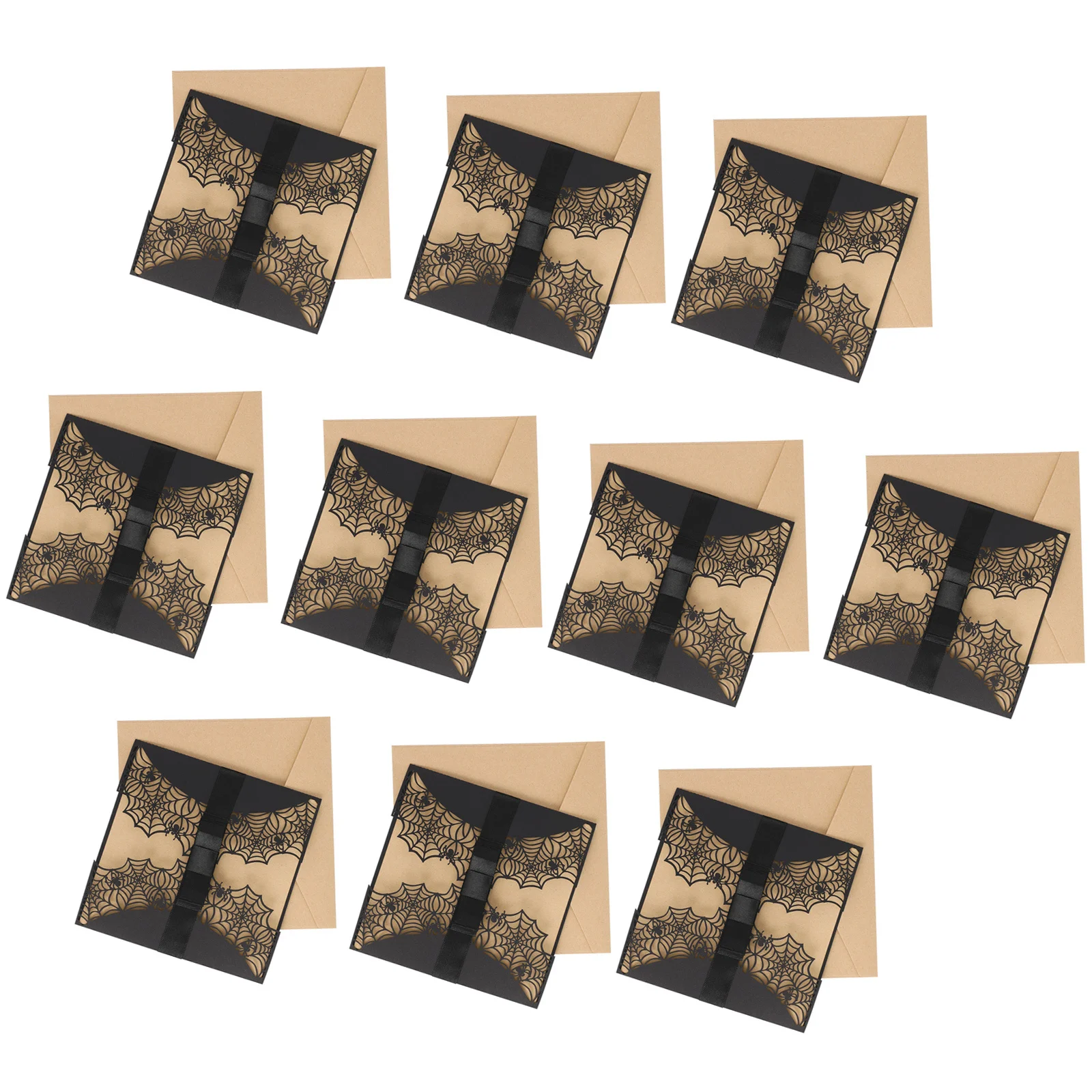 

10Pcs Halloween Invitation Cards Set Elegant Cut Spiderweb Pattern Party Invitations for Anniversary Festival Gathering