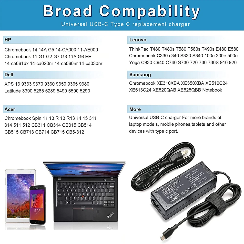 65W USB-C Lader Voeding Adapter Vervanging Cord Voor Acer Aspire Chromebook R13 11 11A G6 Ee Convertible CB5-312T n16Q12