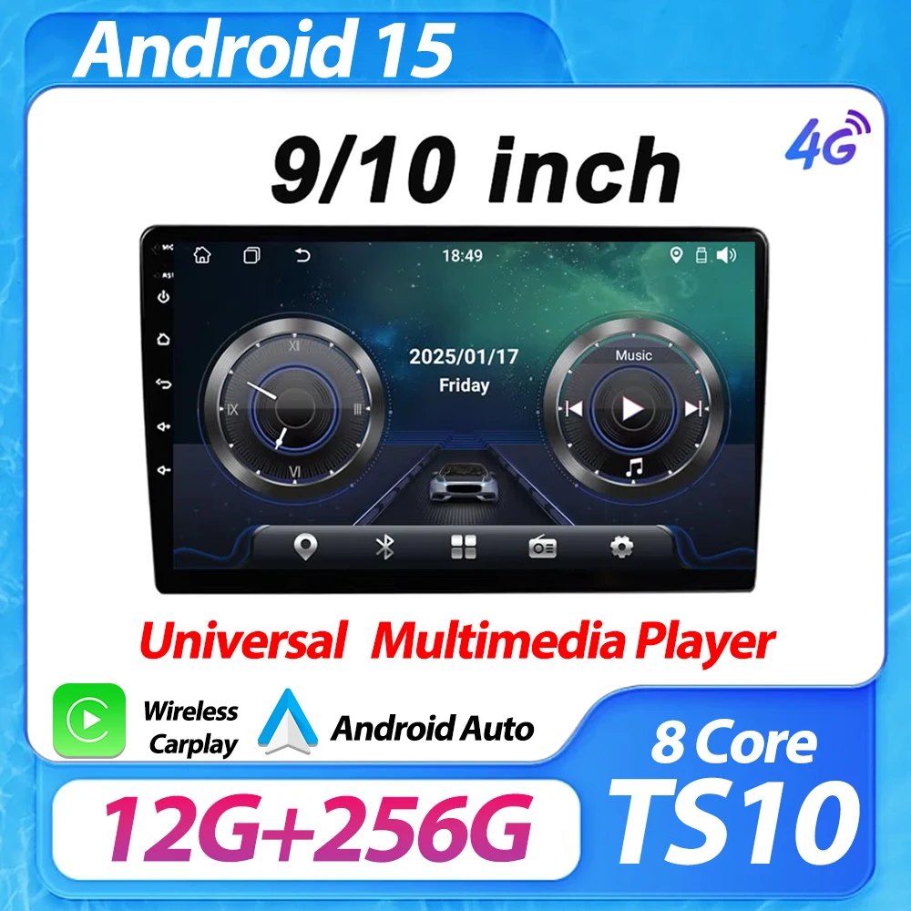 

2 Din Android 15 Car Radio Carplay Android Auto 9 10 Inch Universal Multimedia Player GPS Navi Autoradio Wifi 8 Core Stereo RDS