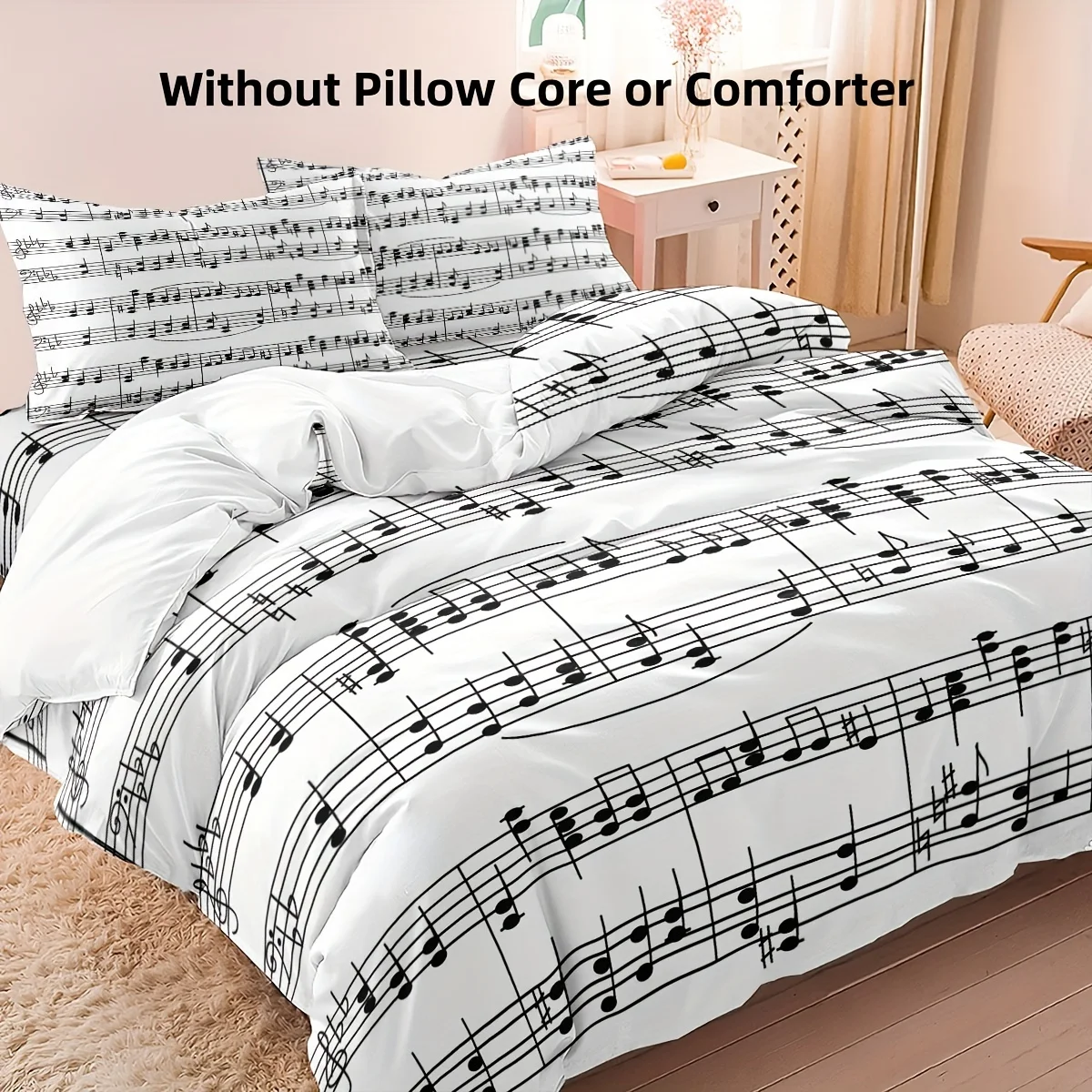 Music Theme Bedding Set with Staff Concerto Quilt Cover, Musical Note Down Quilt Cover, Country Style Bed Cover, Superb Farmhous