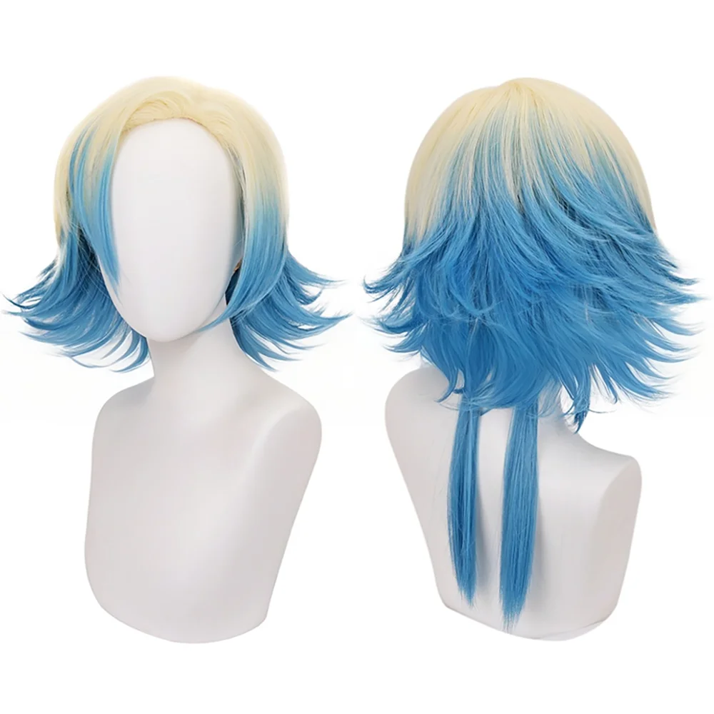 

Michael Kaiser Cosplay Wig Blonde Blue Gradient Spiky Short Wig Heat Resistant Synthetic Hair Unisex For Anime Halloween Party