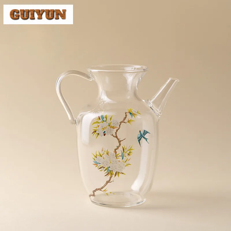 

300ml Spring Scenery Flowers And Birds Glass Teapot Handmade Tea Infuser Pot Tea Brewing Kettle With Strainer Tea Ceremony Craft