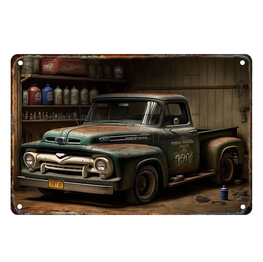 Old Car Pickup Truck Vintage Garage Signs Poster Metal Tin Sign Decorative Plate Painting Auto Repair Shop Wall Decor Plaques