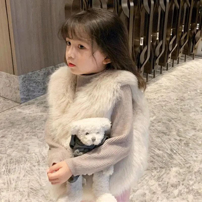 New Furry Vests for Children Faux Fur Waistcoats for Baby Girls Outerwear Vest and Shoulder Top Versatile and Trendy