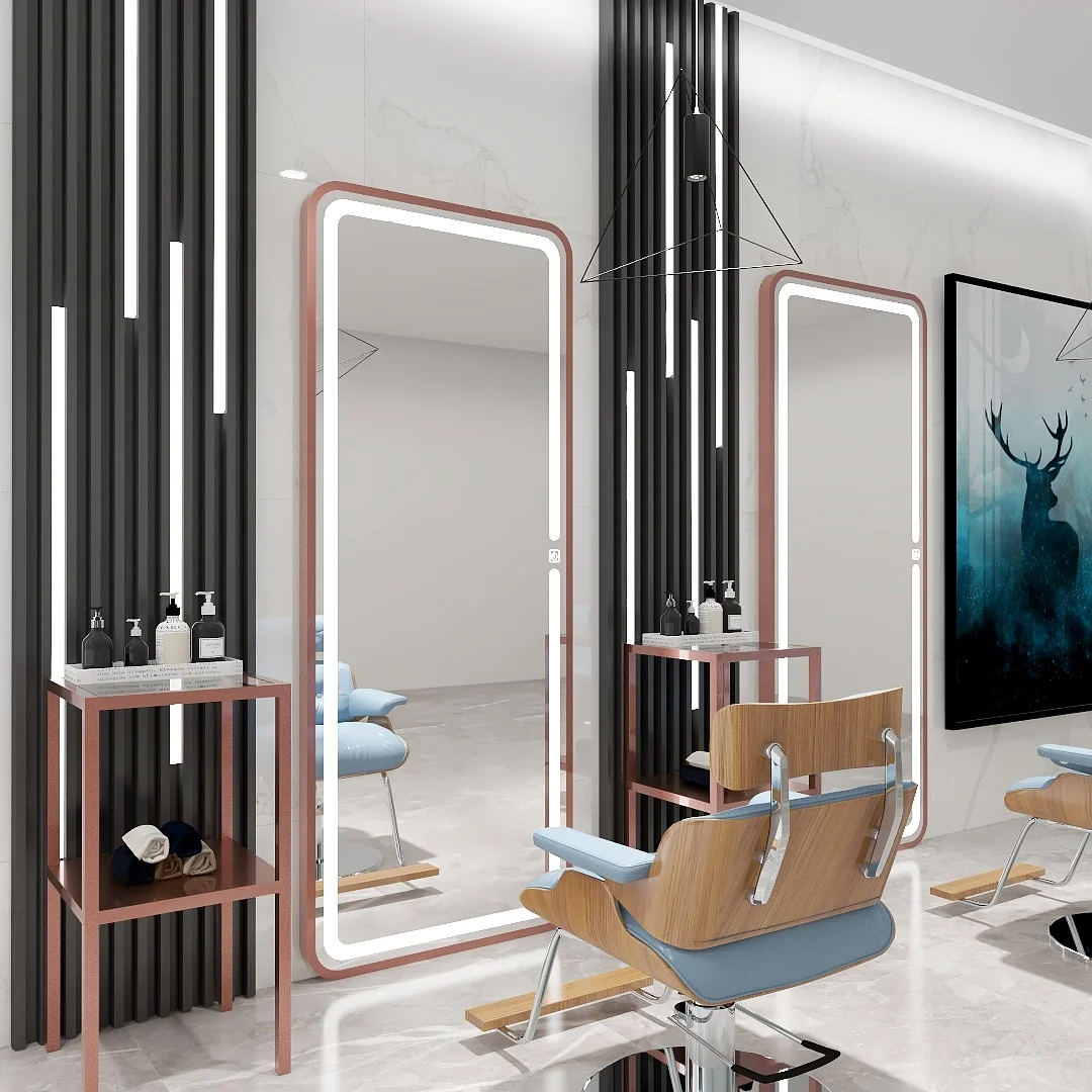 Barber hair salon dedicated hair clipper mirror, simple single sided, floor mounted, wall illuminated, and illuminated mirror