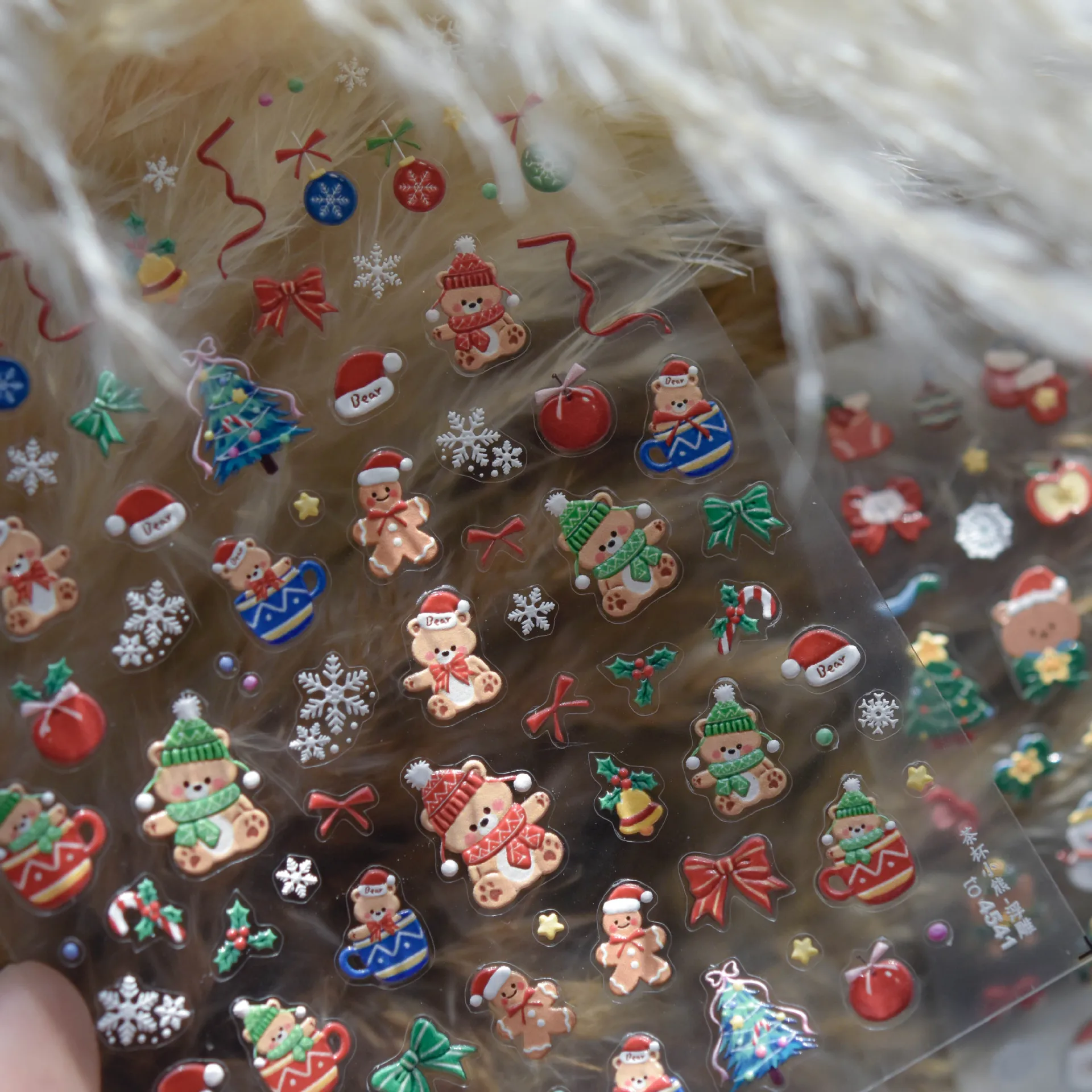 Nail Art Stickers Embossed Christmas Bear Japanese Cute Self Adhesive Film Decals Colorful Lightweight Manicure Decor for Kids