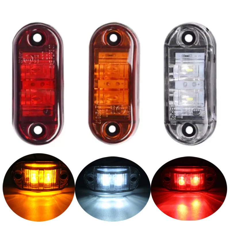 4PC Yellow Amber White Red 2 LED 2.5INCH 2 Diode Light Oval Clearance Trailer Truck LED Side Marker Lamp 12V 24V Waterproof IP67