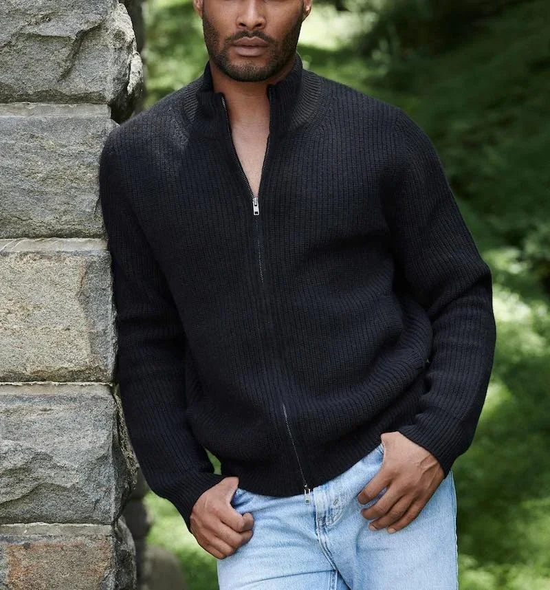 Wholesale Zipped Luxury Man Plus Size 100% Pure Cashmere Sweater Ribbed Cardigan Knit Custom Logo Wool Cashmere Sweater For Man