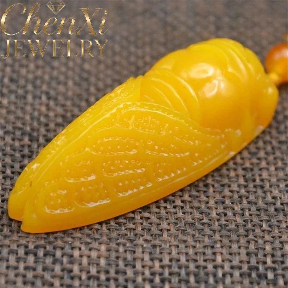 

Натуральный нефритовый кулон из хэтяньского жёлтого нефрита в форме цикады, объёмный, класса люкс, изысканное модное ювелирное украшение, элегантный талисман
