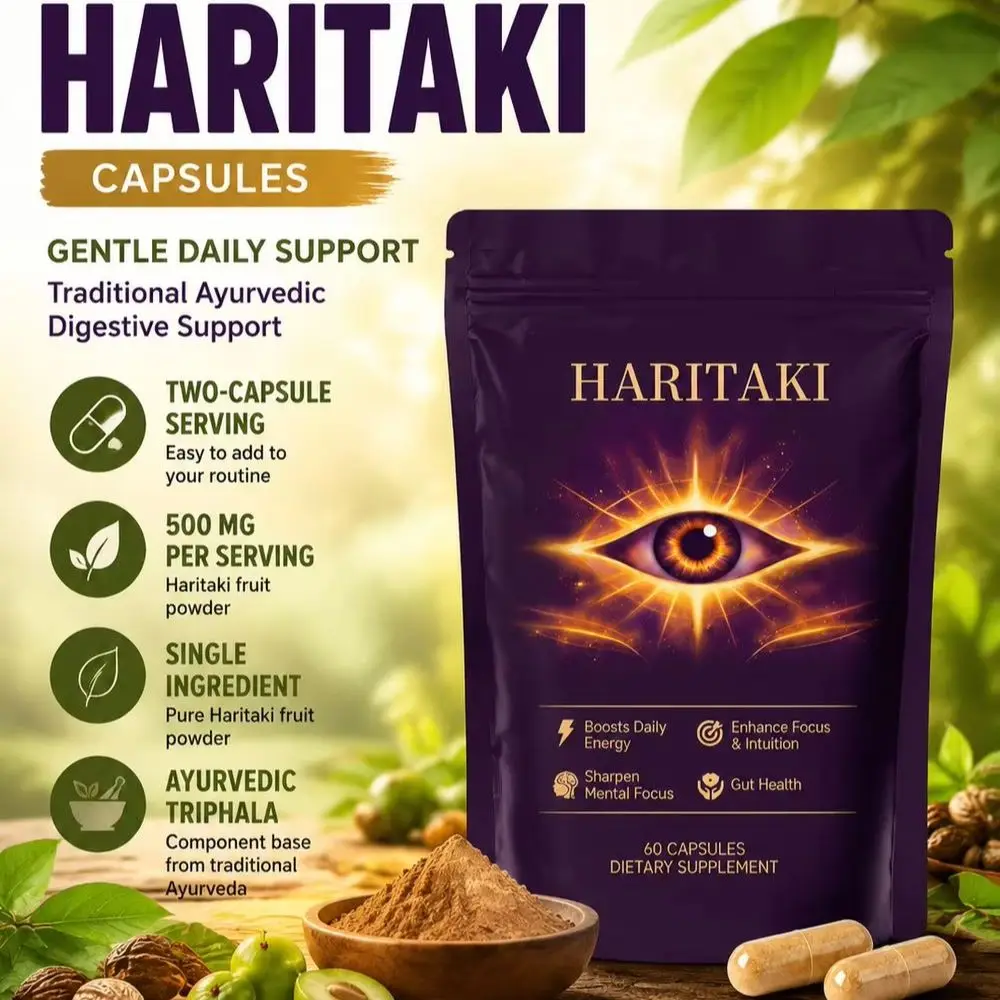 HARITAKI Capsules for Daily Energy Mental Focus and Gut Health Support for Men Women with Haritaki Fruit Powder 60 Capsules.