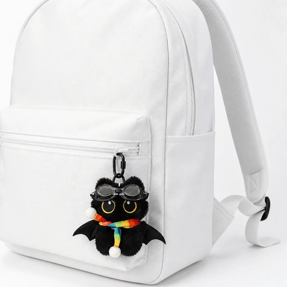 Cute Big Eyes Black Cat Keychain Soft Cartoon Wings Kitten Pendant Little Devil Mini Car Keyring Gift