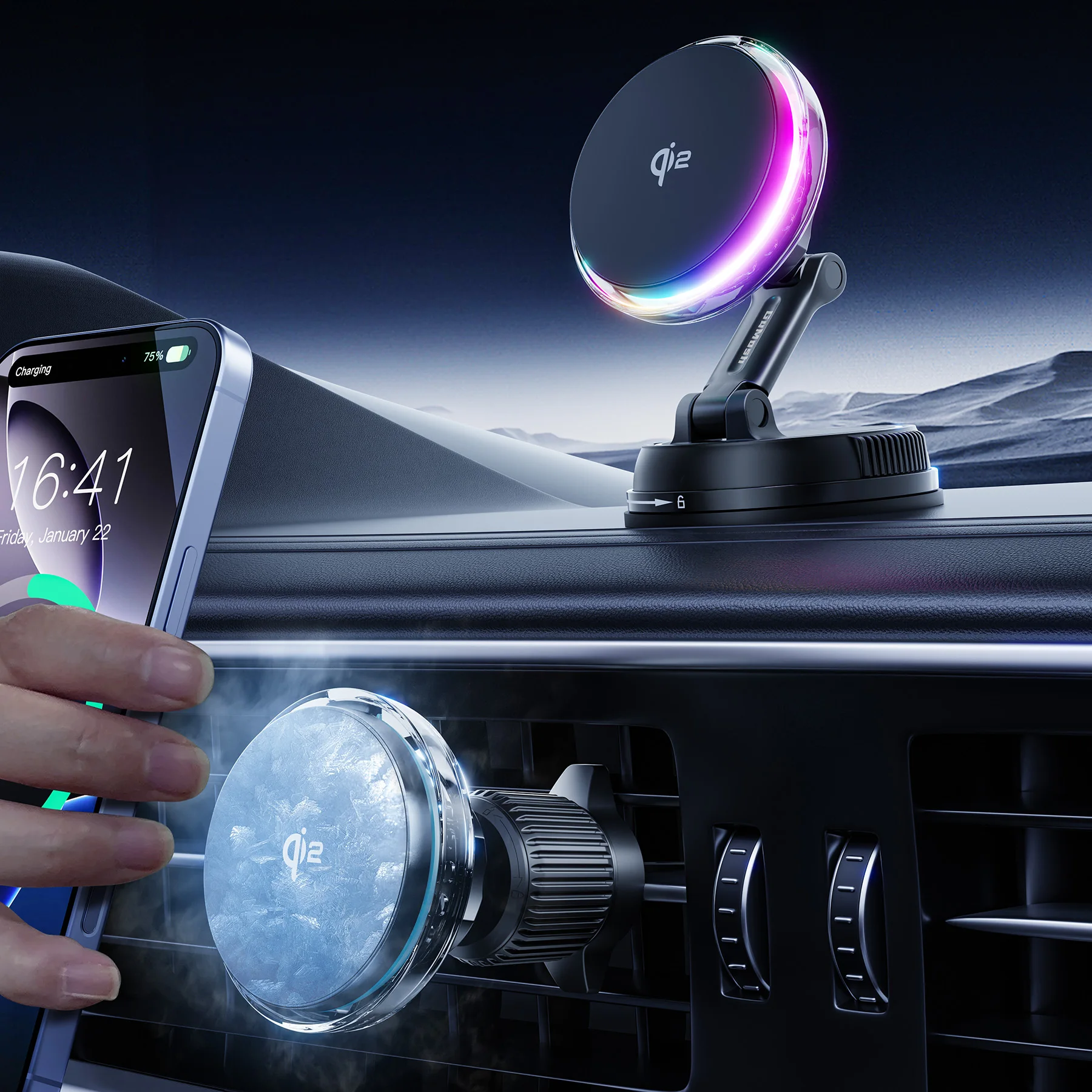 

Для магнитного автомобильного зарядного устройства, зарядное устройство с креплением вентилятора-кулера, красочное автомобильное зарядное устройство с держателем для телефона Mag Safe для серий 15, 14, 13, 12, 15 Вт