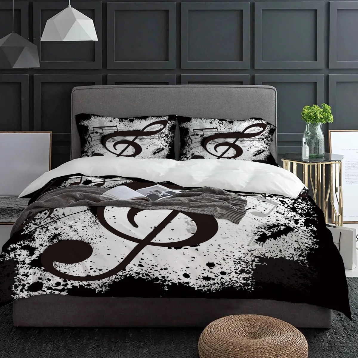 

Music Notes Dot Drop Quaver Black Splash Ink Art Bedding Set 3pcs Duvet Cover Pillowcase Quilt Cover Double Bed Set Home Textile